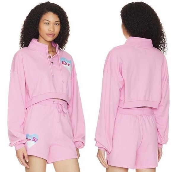 Boys Lie Head in the Clouds Cropped Pink Pullover Sweatshirt Size L/XL - Picture 4 of 8